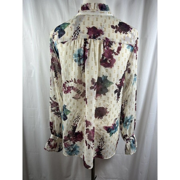 Soft Surroundings Floral Metallic Blouse Tie Neck Bell Sleeve Size S Multicolor - Picture 5 of 9